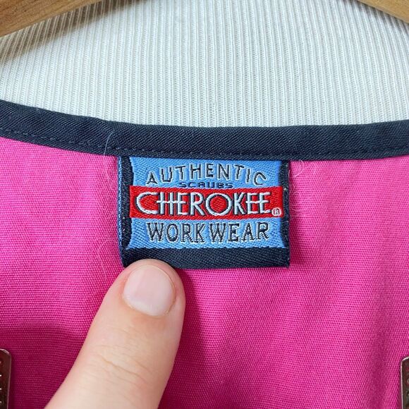 Womens Medium Scrubs Top Cherokee Workwear Pink and Black Short Sleeve - Picture 4 of 7